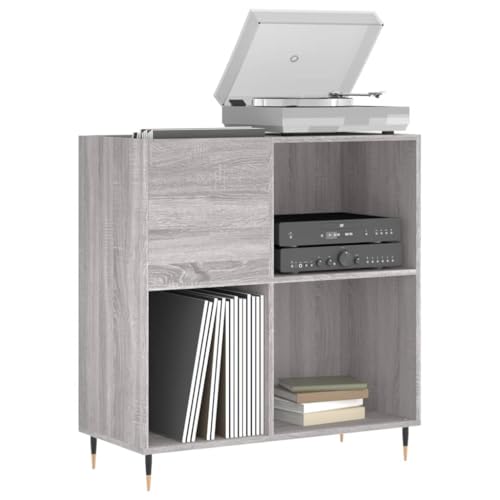 Estantería para discos LP y mesa de tocadiscos en madera gris Sonoma 4