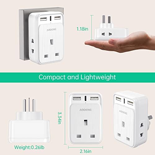 UK to Australia Plug Adapter, AODENG Australian Travel Adapter with 2 USB Ports and 1 30W Type C(5V/3.4A) and 2 Shaver Plug Input for UK to Australian New Zealand Fiji Argentina and more (Type I)