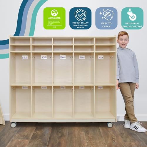 Image of Children's Factory Mobile 10-Section Locker, Classroom Storage and Organizational Locker, Coat Hooks, Nametags, Storage Cubbies, Toddler Preschool & Nursery Organization Furniture, Assembly Required