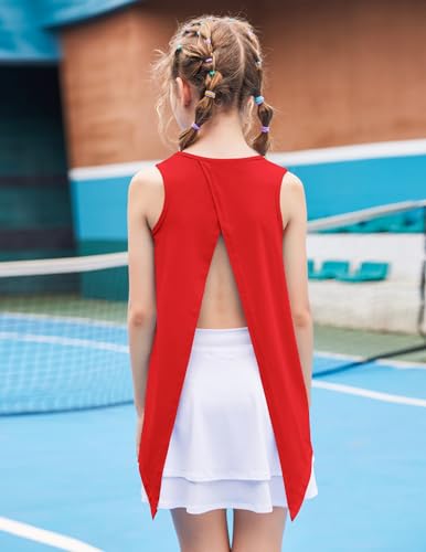 Image of Zaclotre Girls Athletic Tank Tops Open Tie Back Sleeveless Workout Shirts | Kids Sport Shirt 5-14Y, Stretchy, Lightweight, Quick-dry, Open Back, Tie Back, Dance, Tennis, Outdoor, Daily Wear