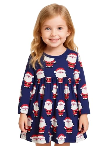 Image of Girl Fall Long Sleeve Dress Christmas Red Rainbow Twirly Skater Midi Party Dress