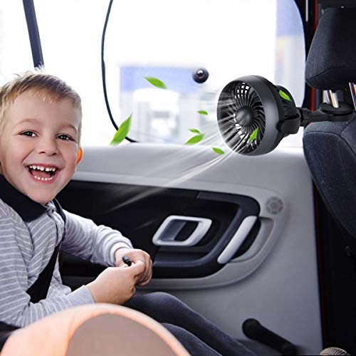 Car Fan, Battery Operated Usb Car Fan With Durable Hook, 4 Speed Strong Airflow,360 Degree Rotatable Car Fan, 5V Cooling Air Small Personal Fan For Car, Rear&Back Seat Passenger Etc(Black) #TOP1