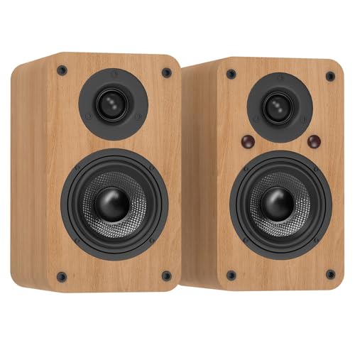 LONPOO Bluetooth Bookshelf Speakers with ARC, 100W Active Powered Speakers, USB/AUX-in/Optical/Coaxial, 4" Woofer and 1.5" Tweeter (Wooden)