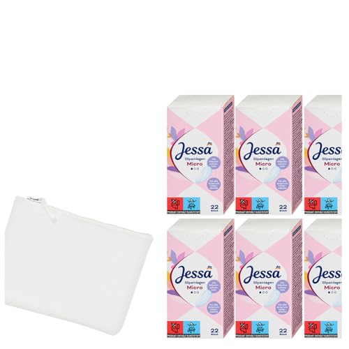 7tlg Hygiene-Set | 6x22 Stück Jessa Slipeinlagen Micro 91mm Länge Komfort & Schutz | 132 Einlagen + STUDIO.MUNET Etui-Bag