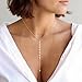 GRCLD Lariat Necklace for Women, Non Tarnish Dainty Chain Stackable 14K Gold Plated Cute Trendy Layered Necklaces Elegant Jewelry Gift for Women Her(CZ, Gold)