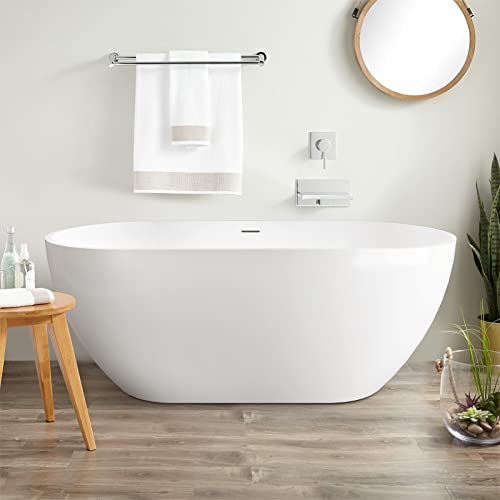 Image of 59 inch Acrylic Freestanding Bathtub, Double Ended Free Standing Tub, Soaking Tub with Integrated Slotted Overflow, Toe-Tap Chrome Drain, cUPC Certified, Glossy White