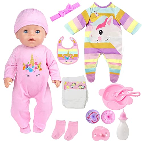 UZIDBTO Baby Doll Accessories Bitty Baby Doll Feeding and Caring Set with Doll Milk Bottle Doll Diapers, Baby Dolls Pajamas for 14-18 Inch Newborn Twins Baby Doll Clothes Pretend Play Set