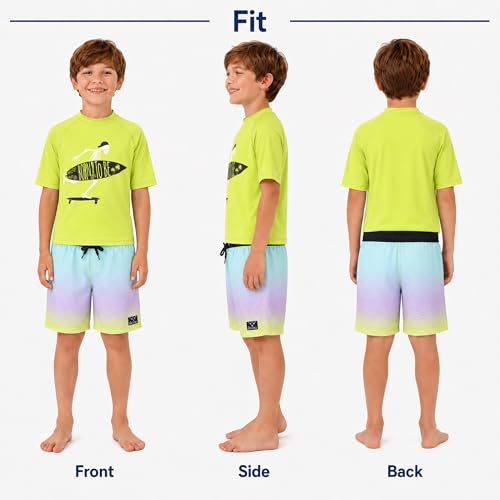 Image of Big Chill Boys Swim Set - 2 Piece Quick Dry UPF 50 Short Sleeve Rash Guard for Boys and Swim Trunks - Swimwear Set for Kids