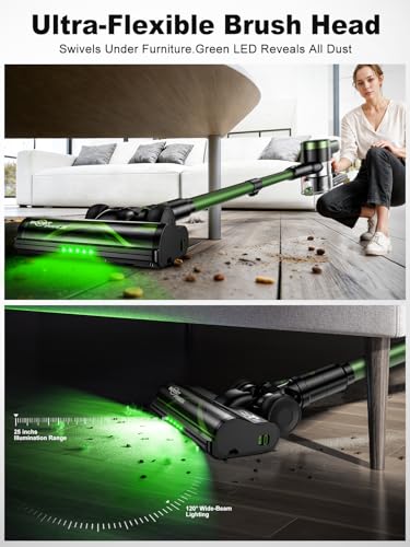 Image of OIRFND Cordless Vacuum Cleaner, 58KPa /60Mins 10 in 1 Self-Standing Stick Vacuum (Army Green)