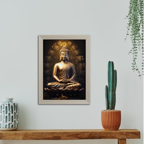 Image of TenorArts Gautam Buddha Photo Frame Vastu Positivity Lucky Wall Painting Aesthetic Art Frames with White Wooden Texture for Living rooms Office Bedroom - Wall Paintings /Hangings (12inches x 9inches)