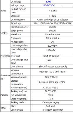 GOWE Inversor de onda sinusoidal pura de 2500 W, 220 VDC 100/110/120 VAC o 220/230/240 VAC para energía solar o eólica