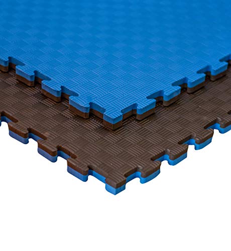 JOWY Lote 4 Piezas Estructura Tatami Puzzle para Gimnasio Artes Marciales Judo | Suelo Tatami Profesional 25mm | Color Azul y Negro Reversible Acabado 5 Líneas