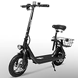 Phantomgogo Electric Scooter for Adults Foldable Scooter with Seat & Carry Basket E-Scooter with Brushless Motor 15MPH 265lbs Max Load E Mopeds for Adults Commuter (R1, Black)