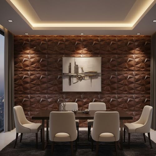Image of Kayra Decor 3D PVC Wall Panels for Bedroom & Living Room | Stone Design | Wooden Color | 19.7 x 19.7 Inch | Pack of 12 | 32.28 Sq Ft
