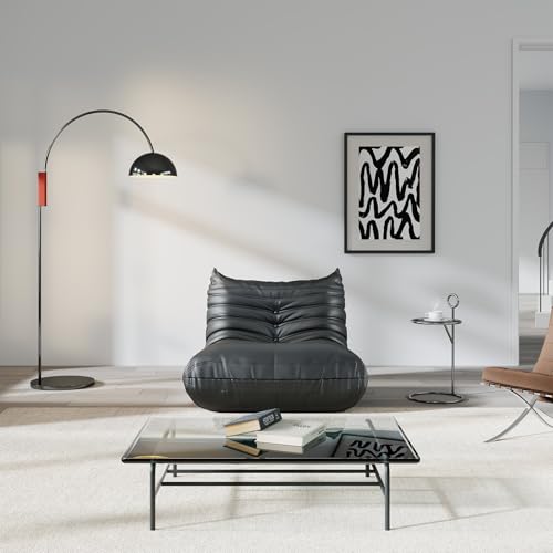 Comfy Lazy Floor Sofa Couch,Soft Armless Chair,Faux Leather Lounge Chair,Corner Relax Sofa Couch for Living Room Bedroom,Salon Office,Adults(Black+1 Seat)