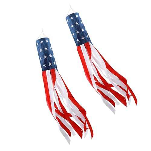 2-Pack American Flag Windsock, 4th Of July Decorations, Embroidered Stars - Fade Resistant Patriotic Wind Socks Decorations (Red - 2pack, 40 inch)