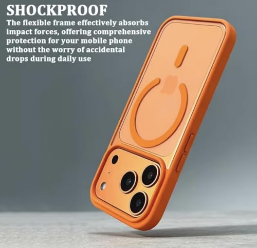 Image of DAVIK Ballistic Magnetic Case for iPhone 17 Pro and 17 Pro Max, Cosmic Orange, Shockproof Silicone Bumper, Crystal Clear Back, Mag-Safe Compatible, Raised Bezels (iPhone 17 Pro)