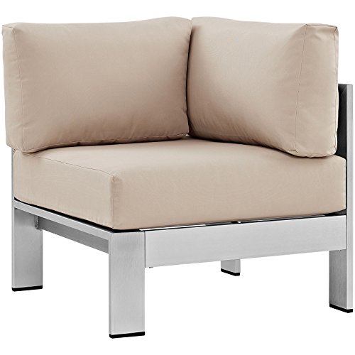 Modway Shore Aluminum Outdoor Patio Corner Chair In Silver Beige #TOP21