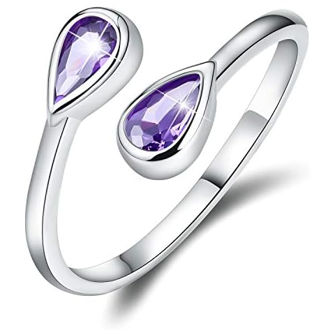 Esberry Gifts✦ 14K Gold Plating S925 Sterling Silver Birthstone Rings Pear Shape Cubic Zirconia Rings Double Gemstone Adjustable Rings Birthday Gifts for Women Mom Mother Wife Cover
