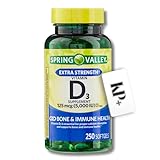 KP+ Spring Valley, Vitamin D3 Softgels, Vitamin D3 125MCG 5000 IU, 250 Count Includes Sticker