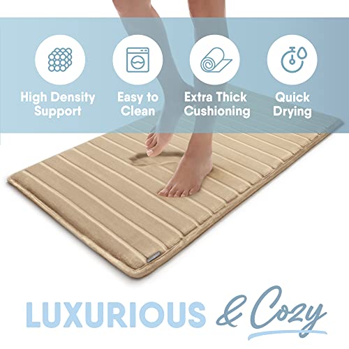 Microdry Extra-Thick, Softlux, Charcoal Infused Memory Foam Bath Mat With Griptex Skid-Resistant Base (Linen, 21X34) #TOP3