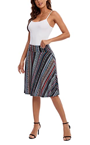 Image of Urban CoCo Women's Ruched High Waist Knee Length Jersey A-Line Stretchy Flared Casual Skirt