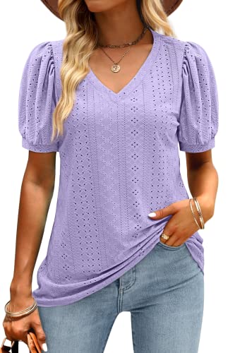 Wiholl V Neck T Shirts For Women Loose Fit Trendy Tops And Blouses Vintage Lilac Xl #TOP1