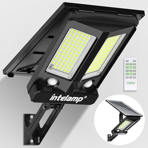 intelamp Solar Outdoor Lights with Dual Sensors,12500mAh 2000LM 240° Wide Lighting Aluminum Solar Flood Lights Outdoor Motion Sensor with Remote Control, Solar Lights for Outside Waterproof 4 Modes Cover