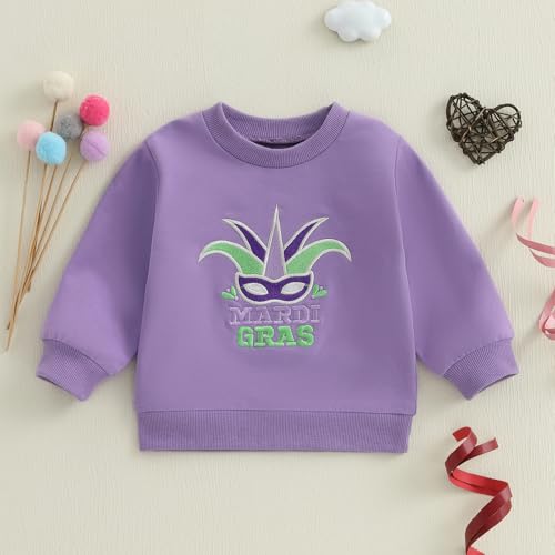 Toddler Baby Girl Boy Mardi Gras Outfit Letter Crewneck Sweatshirt Long Sleeve Shirt Tops Spring Clothes2