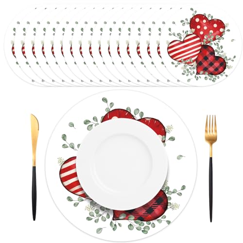 SMUAENSS 50Pcs Valentine's Day Disposable Round Placemats - Red Buffalo
