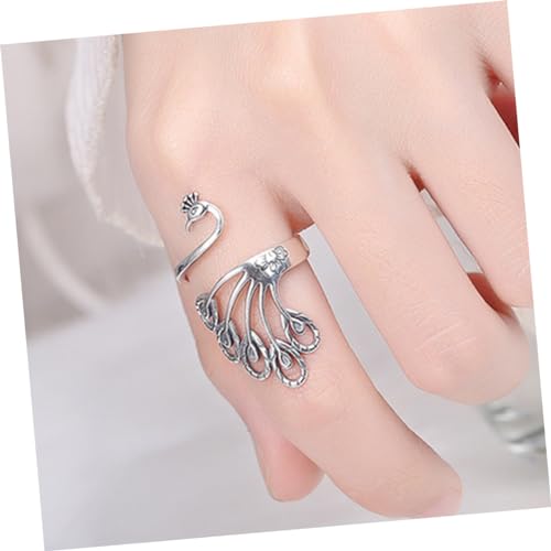 Bague animalière paon ajustable taille unique style rétro - 6