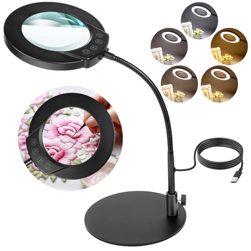 Ainiv 10X Lente lngrandimento con Luce, Lampada con Lente di Ingrandimento Professionale, 5 Modalità Colore, Illuminazione a Dimmerazione Continua, per Artigianato, Lettura, Riparazione, Cucito