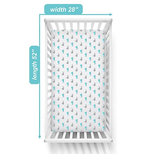 Image of TL Care Cotton Fitted Crib Sheet 52x28 inch, Aqua Whale | 100% Natural Cotton Crib and Toddler Bed Sheets, Soft, Breathable & Hypoallergenic, Gentle on Skin, Neutral for Boys & Girls