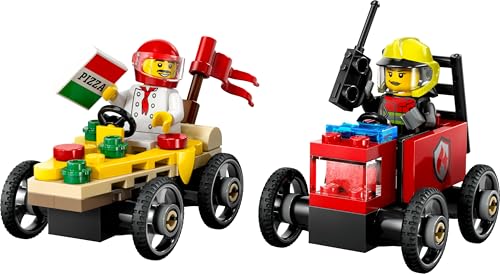 City Pack Veicoli da Corsa: Pizzaiolo Contro Pompiere - Macchine Giocattolo con 2 Minifigure, Giochi per Bambini e Bambine da 5 Anni in su - Regali Divertenti per Compleanni e Festività - 60458 - Lego - Immagine 9