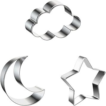 3 Pcs Star Moon Cloud Cookie Cutters Stainless Steel Biscuit Cutter Molds Fruit Cookie Cutters Shapes Metal Sandwich Cutter for Baking Pastries Doughs