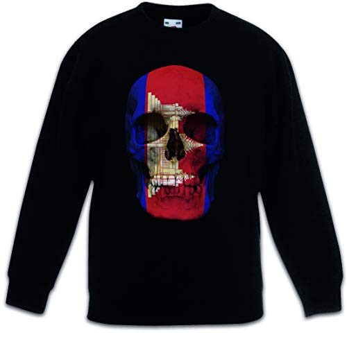 Sweat-shirt noir motif Cambodge skull flag pour enfant unisexe