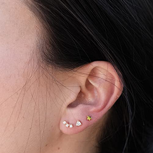 Set of 3 Single Studs in Sterling silver 925 Sterling Silver 18K Gold Plated Small Stud Earrings Set | Screw Back Studs | Tiny Cartilage Earring | Second Hole Earring3