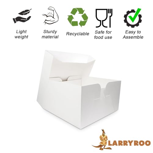 LARRYROO Pack of 5 x White Square Cake Boxes - Perfect for Transporting your Cakes! (10 Inch) - Image 3