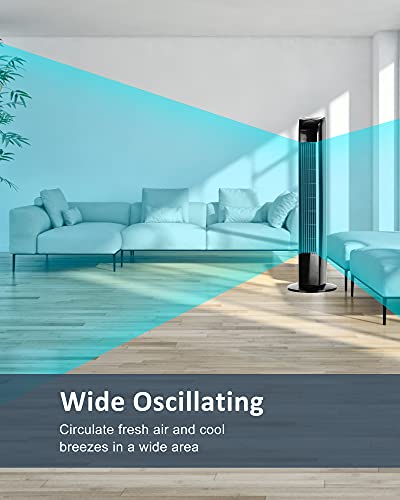 Uthfy Oscillating Tower Fan With Remote, Electric Standing Tower Fan Floor Fan For Bedroom Indoor Office And Home Use,Quiet Cooling Portable Bladeless Tower Fans, 30 Inchs, Black Tower Fan #TOP6