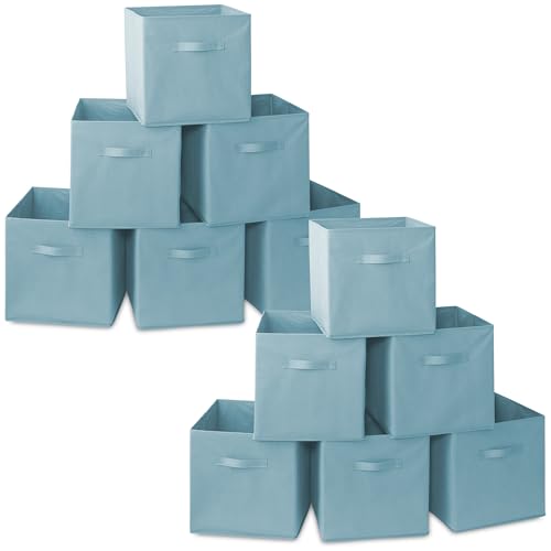 Casafield Set of 12 Collapsible Fabric Cube Storage Bins, Baby Blue - 13" Foldable Cloth Baskets for Shelves, Cubby Organizers & More