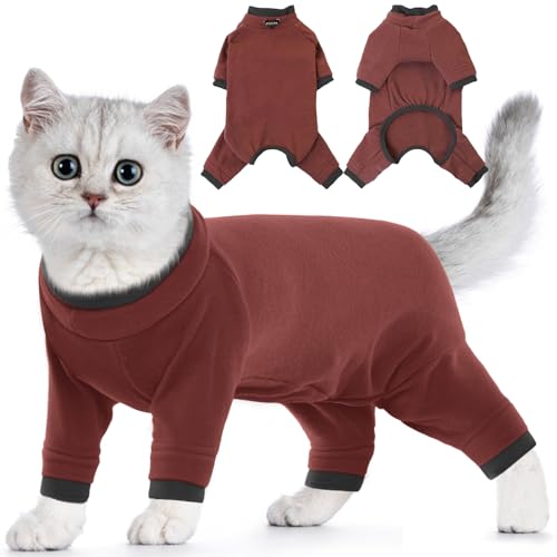 Vestiti per Gatti, Tuta Gatto Post Intervento Tutina Gatto Vestiti Natale Maglioncino Gatti Vestitino Invernale Vestito Gatto Post Operatorio(Marrone rossiccio, 2XL)