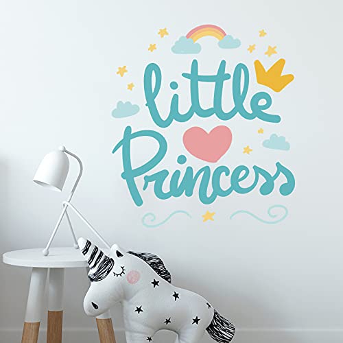 Image of Little Princess Sign with Crown Heart Wall Art Sticker for Girls Room Playroom Baby Nursery Wall Decoration Bedroom Door Study Boho Nursery Wall Decoration Playroom Decor