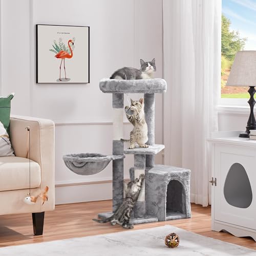 Torre para gatos Topeakmart 34 pulgadas con cubierta de felpa y condominio miniatura 2