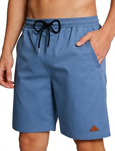 Fanient Men's Shorts Casual Daily Wear Cotton Shorts Work Golf Sports Summer Blue Short with Pockets,L