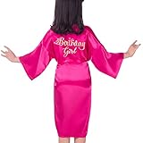 Fantasy Goods Kids Birthday Squad Girl Queen Robes Soft Satin Pure Color Kimono Bathrobes for Spa...