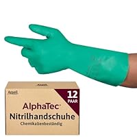 Ansell AlphaTec 37-675, Chemikalienschutzhandschuhe, Wasserdichte Sicherheitshandschuhe, Lebensmittel- und Reinigungshandschuhe, Latexfreie Schutzhandschuhe, Grüne Nitrilhandschuhe, 12 Paar, Gr. 2XL