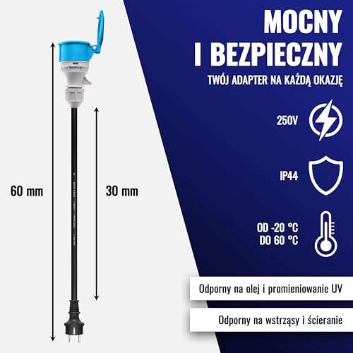 Poppstar 30cm Adapter CEE IP44 (gniazdo - wtyczka CEE 16A, 3-pinowa/wtyczka Schuko: typu E+F), H07RN-F 3G2.5