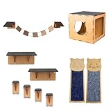 Playground Para Gato 10 Peças Nicho Degrau Ponte Prateleira Carpete Arranhador De Chão/Parede Cor Cru Em Mdf BoxFan (Patinhas)
