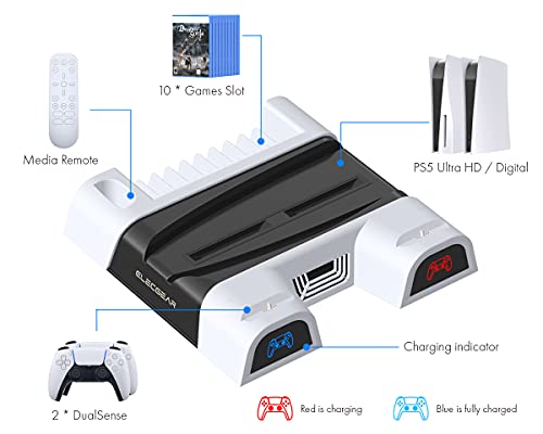 Elecgear Ps5 Cooling And Charging Stand, Dualsense Controller Charger Dock With Cooling Fan, Vertical Storage Bracket For Games Blu-Ray And Media Remote, Wireless Gaming Headset Hook Holder #TOP1