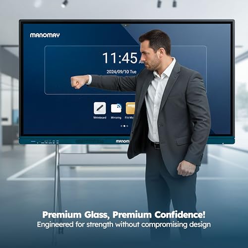 Image of Manomay 75 Inch Interactive Flat Panel, 4K UHD Multitouch Display, Android 14, OTT Streaming, 8GB RAM /128GB Storage, 20-Point Touch, K-12 Content, Smart Board for Office, School & Business | Built-In Speakers, Touchscreen, Wall Mountable